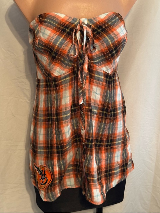Harley-Davidson Tops - Harley Davidson Sexy Strapless Orange Plaid Tie-Front Top